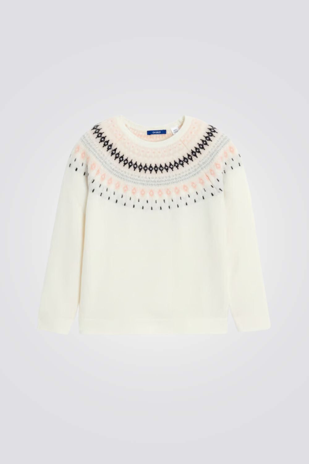 סוודר לילדות בצבע לבן עם עיטורי רקמה