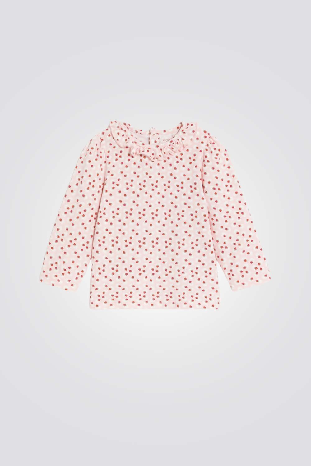 חולצת טישירט ארוכה לתינוקות בצבע ורוד עם הדפס פרחוני