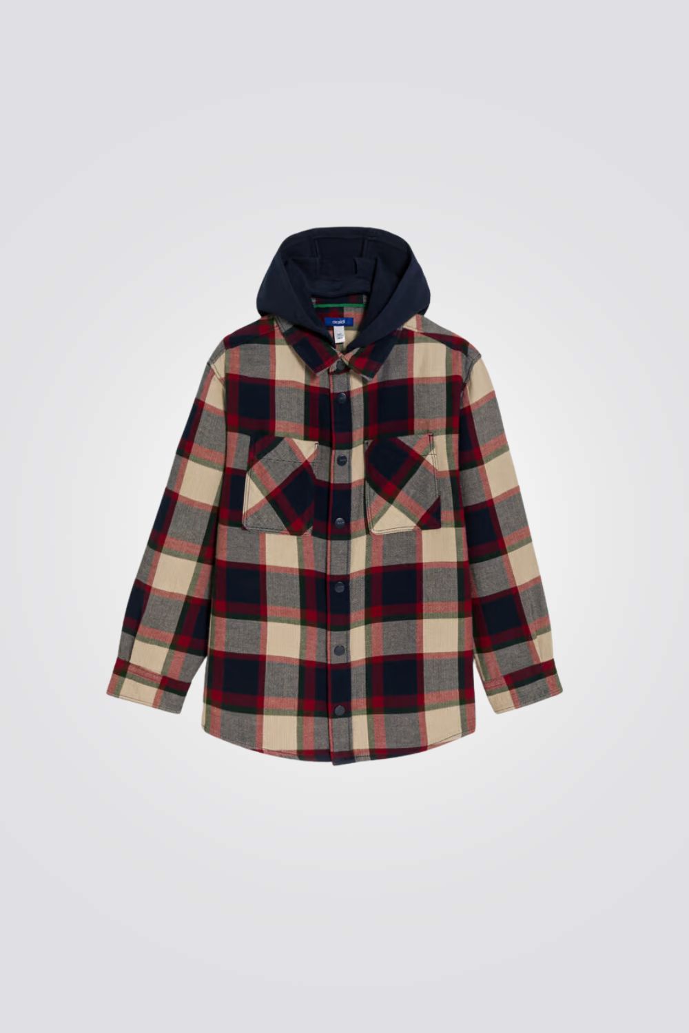 חולצה מכופתרת עם קפוצ'ון לילדים הדפס משבצות