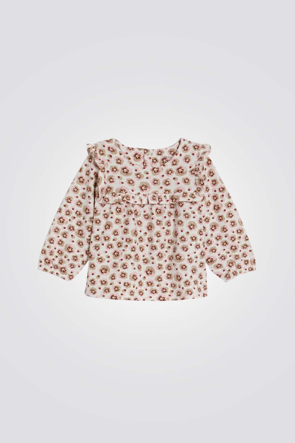 חולצה לילדות בצבע בז' עם הדפס פרחוני