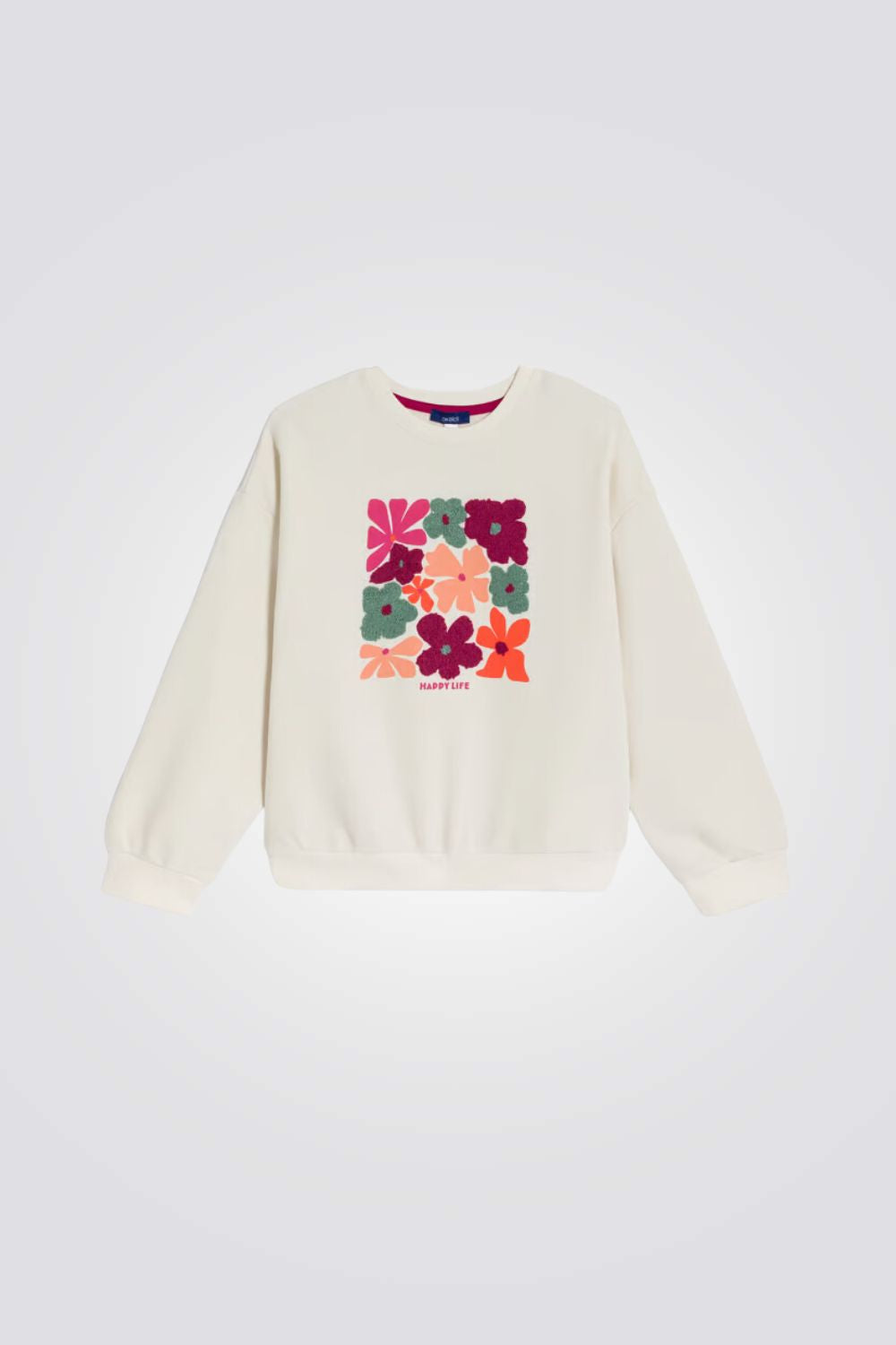 סווטשירט לילדות בצבע לבן עם הדפס פרחים