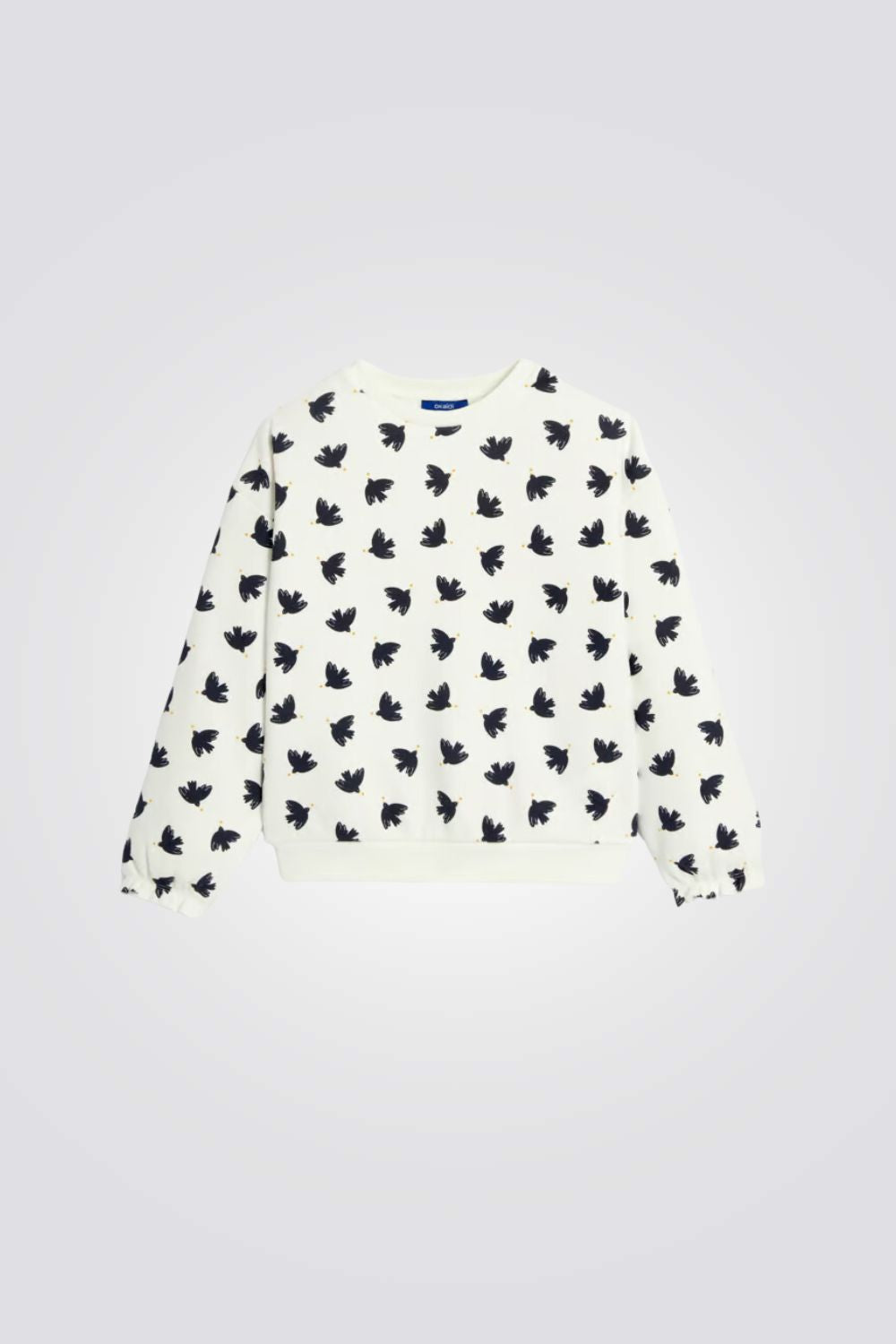 סווטשירט לילדות בצבע לבן עם הדפס ציפורים