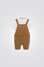 חליפת אוברול וחולצת טישירט לתינוקות בצבע חום 