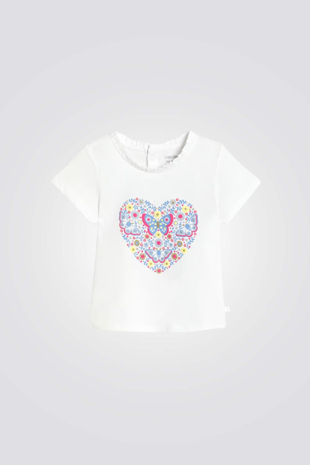 טישירט לתינוקות בצבע לבן עם הדפס לב ופרפרים