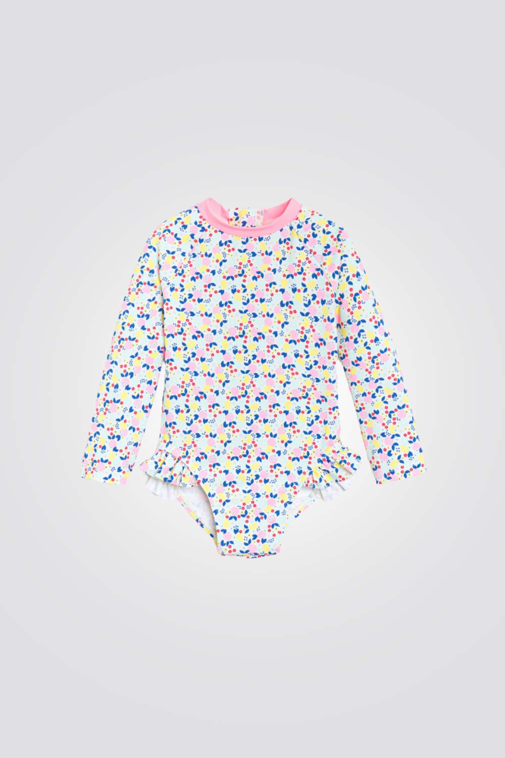בגד ים שלם לתינוקות בהדפס פרחוני ורוד
