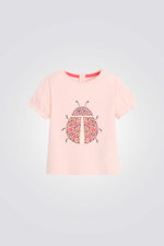 טישירט לתינוקות בצבע ורוד עם הדפס חיפושית