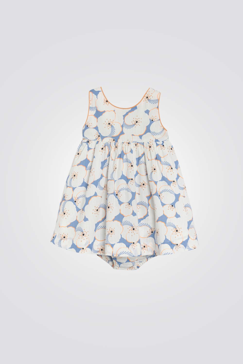 שמלה פרחונית לתינוקות בצבע תכלת ולבן