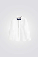 חולצה מכופתרת לילדים בצבע לבן עם פפיון כחול