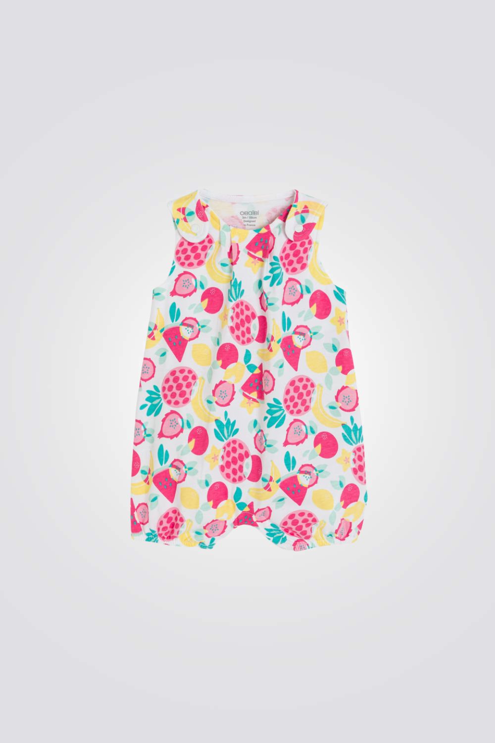 אוברול קצר לתינוקות בצבע לבן עם הדפס קיצי 