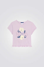 טישירט לילדות בצבע סגול עם הדפס פרחוני 