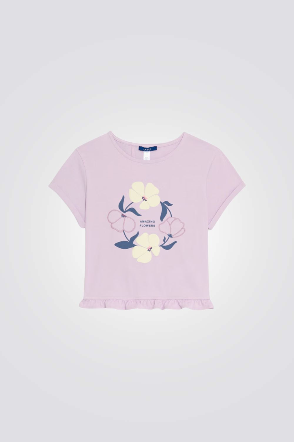 טישירט לילדות בצבע סגול עם הדפס פרחוני 