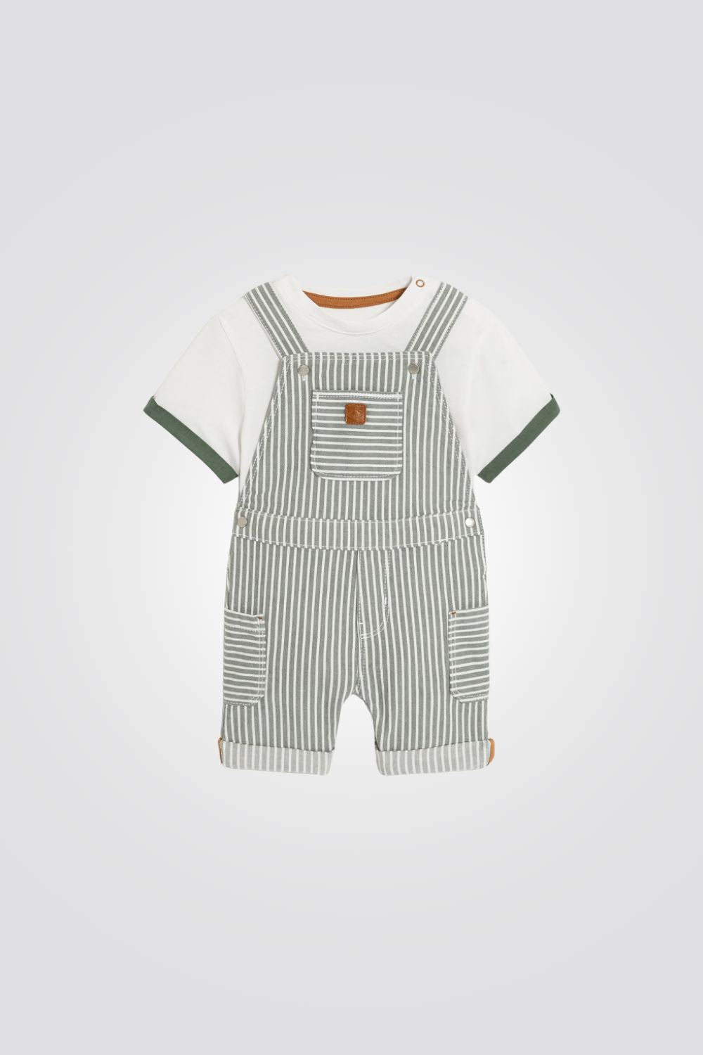 חליפת אוברול ג'ינס פסים וטישירט לתינוקות 