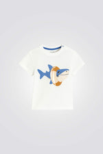 טישירט לתינוקות בצבע לבן עם הדפס כריש 