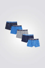 מארז 5 תחתוני בוקסר לילדים בצבעי כחול ואפור