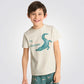 פיג'מה קצרה ילדים בצבע בז' וירוק עם הדפס תנין  - 1