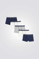 מארז 5 תחתוני בוקסר לילדים בצבעי כחול אפור ולבן 