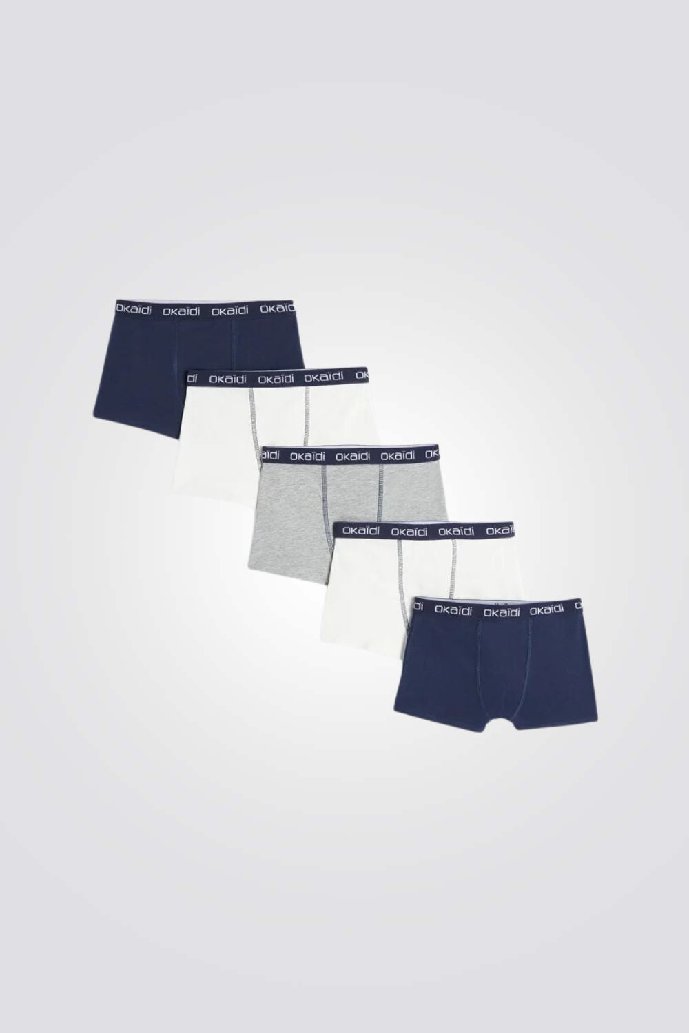 מארז 5 תחתוני בוקסר לילדים בצבעי כחול אפור ולבן 