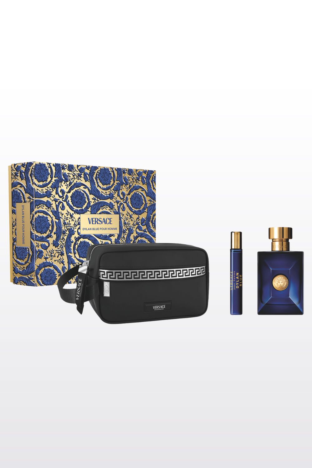 מארז דילן בלו לגבר – בושם 100 מ״ל + מיני בושם 10 מ״ל + תיק רחצה | VERSACE DYLAN BLUE E.D.P