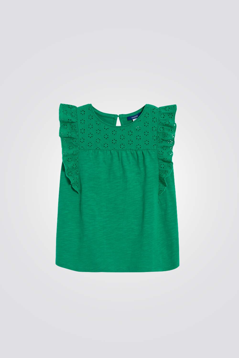 טישירט לילדות בצבע ירוק עם רקמה 