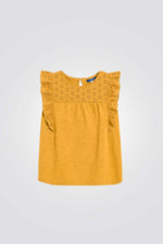 טישירט לילדות בצבע צהוב עם רקמה