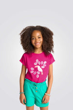 טישירט לילדות בצבע ורוד עם הדפס ציפור 