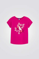 טישירט ילדות בצבע ורוד עם הדפס ציפור 