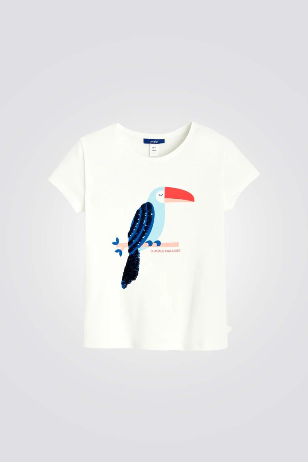 טישירט לילדות בצבע לבן עם הדפס ציפור