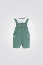 סט תינוקות אוברול בצבע ירוק וטישירט לבנה