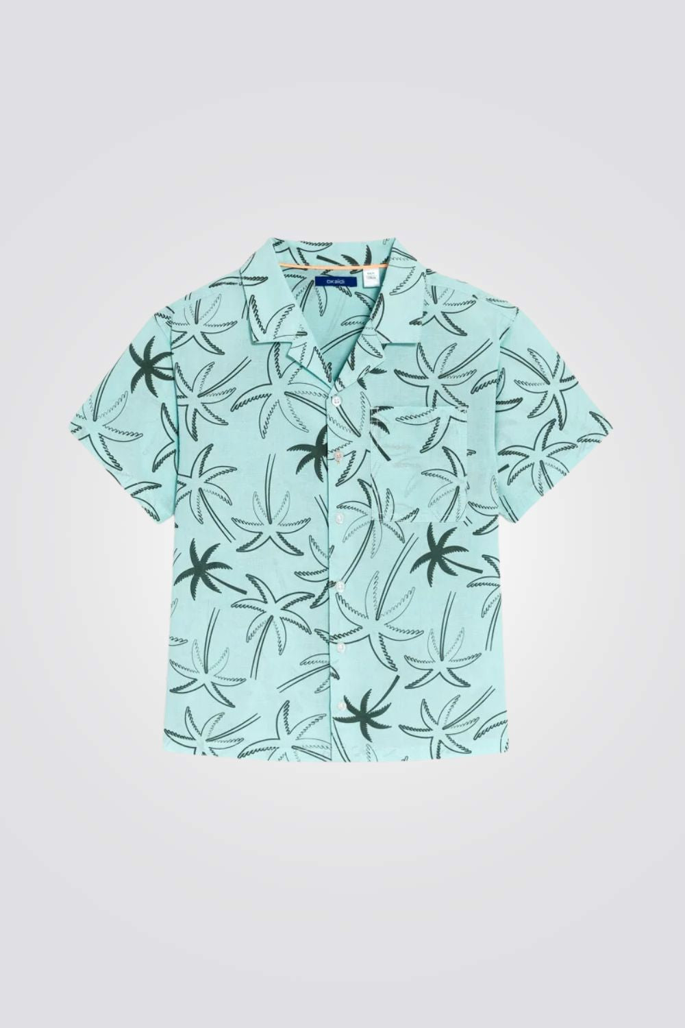 חולצה קצרה מכופתרת לילדים בצבע ירוק עם הדפס עצי דקל