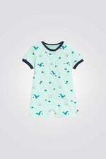 אוברול פיג'מה קצר לתינוקות בצבע תכלת עם הדפס חיות ים