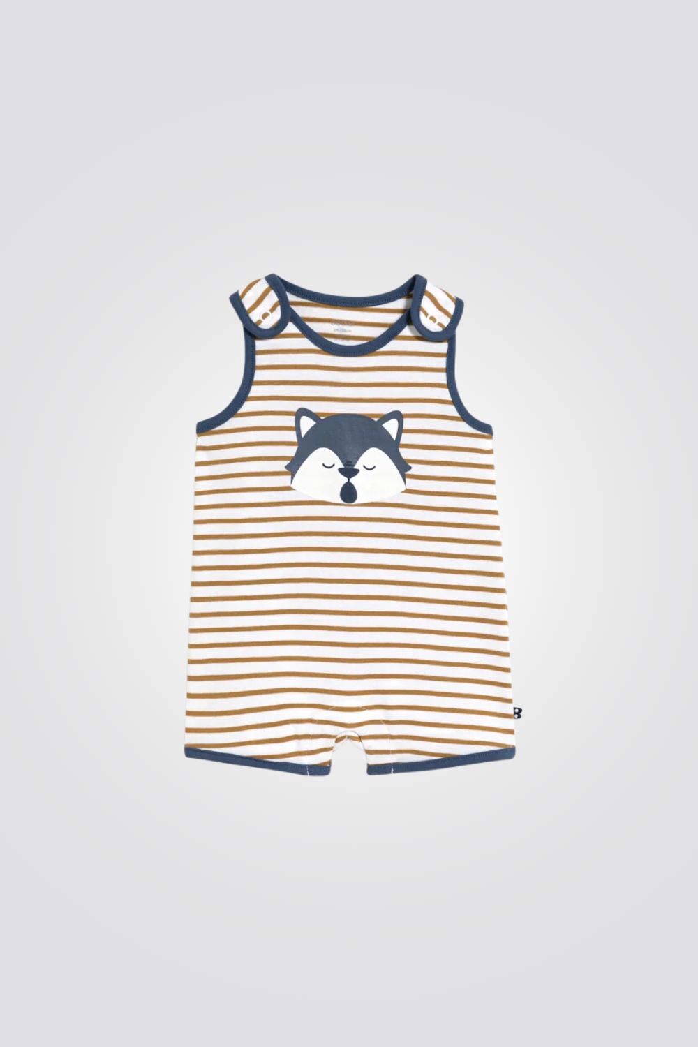 אוברול פיג'מה קצר לתינוקות עם הדפס פסים ושועל