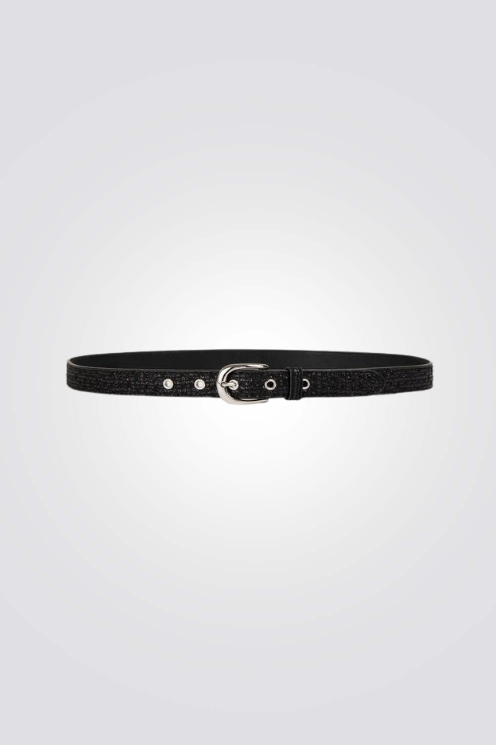 חגורה שחורה לנשים עם אבזם כסוף | מורגן