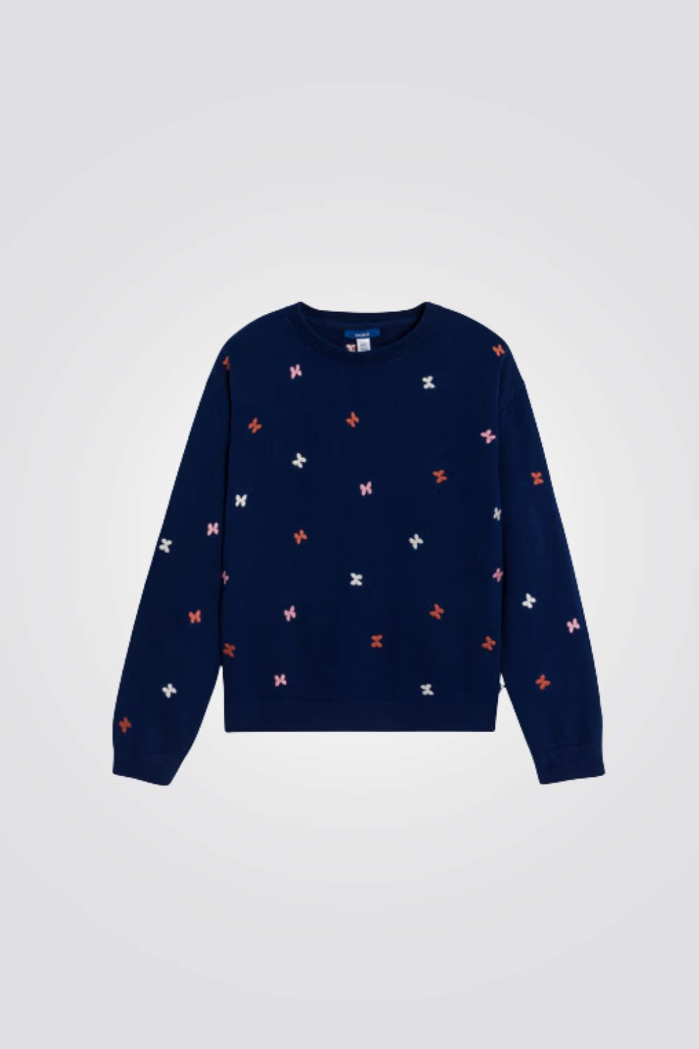 סוודר לילדות בצבע נייבי עם רקמת פרפרים | אוקיידי 