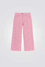 מכנסי קנבס לילדות בצבע ורוד עם רקמת פרפרים | אוקיידי 