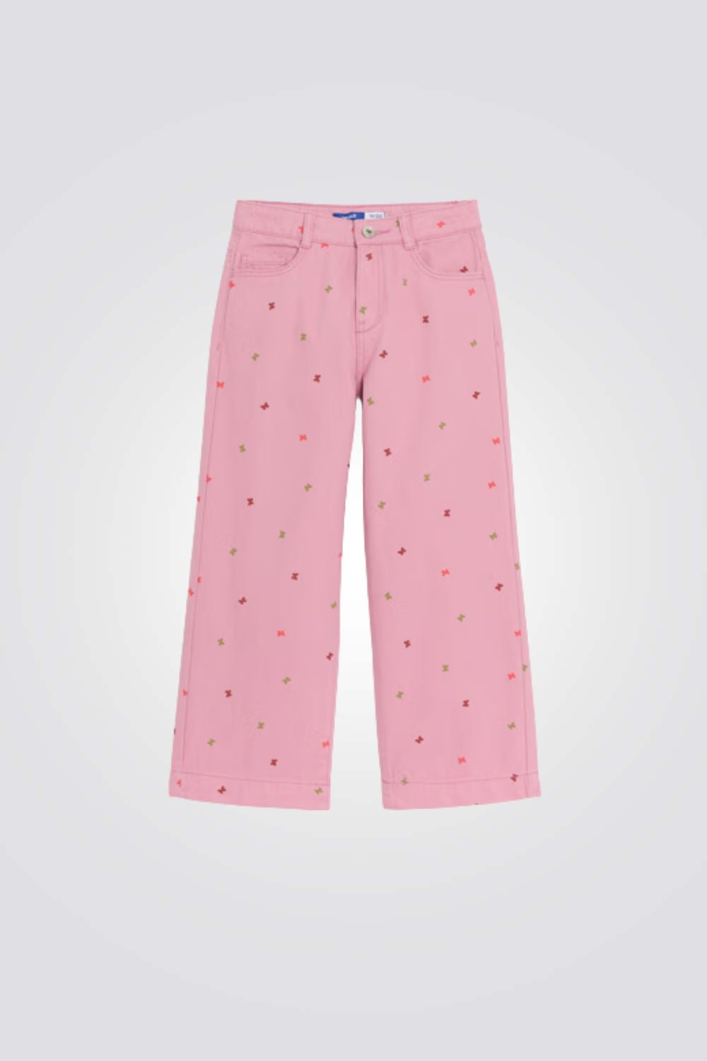 מכנסי קנבס לילדות בצבע ורוד עם רקמת פרפרים | אוקיידי 