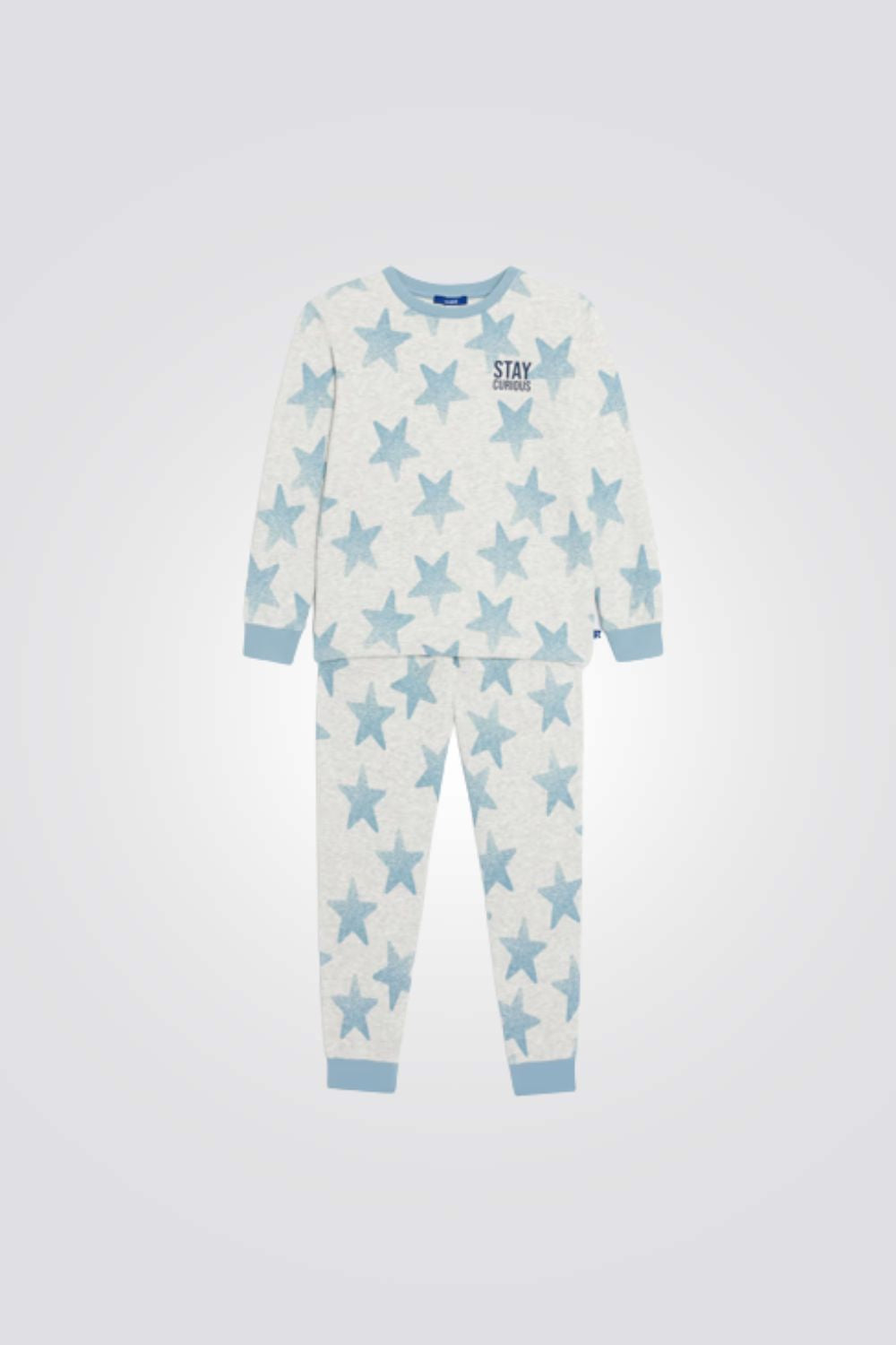 פיג'מה לילדים בצבע אפור עם הדפס כוכבים | אוקיידי 