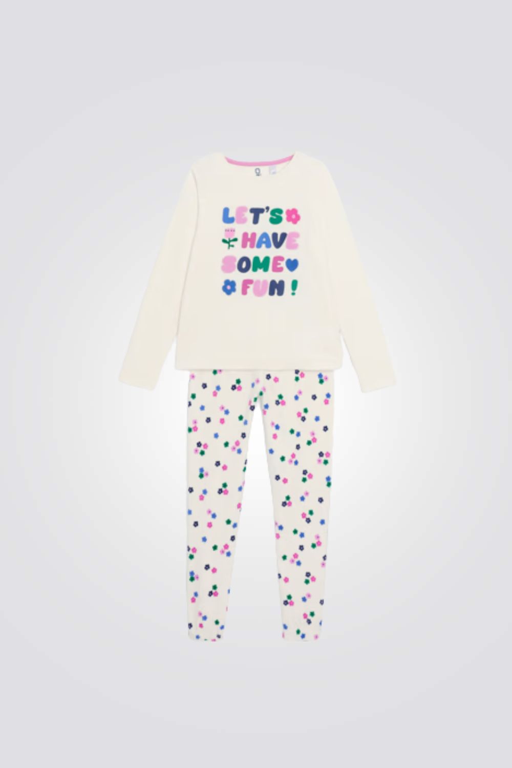 פיג'מה קטיפה לילדות בצבע לבן עם הדפס | אוקיידי