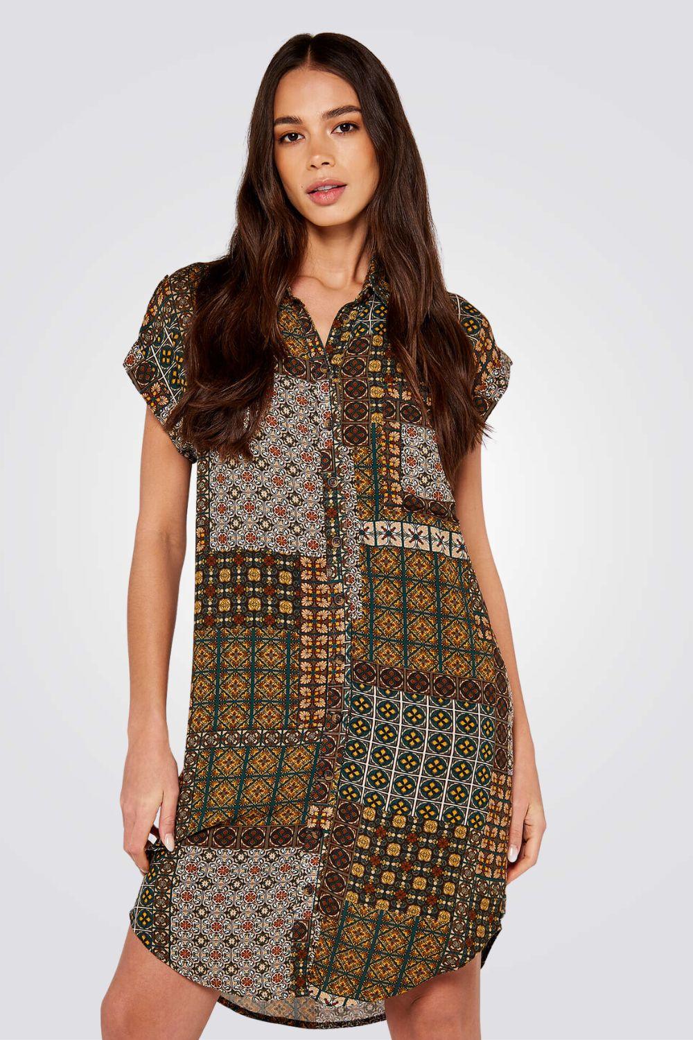 שמלת מיני עם טלאים בצבע ירוק זית - MASHBIR//365