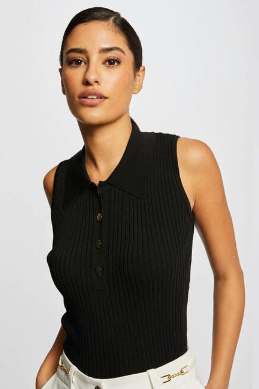 גופייה ללא שרוולים עם צווארון פולו בצבע שחור - MASHBIR//365