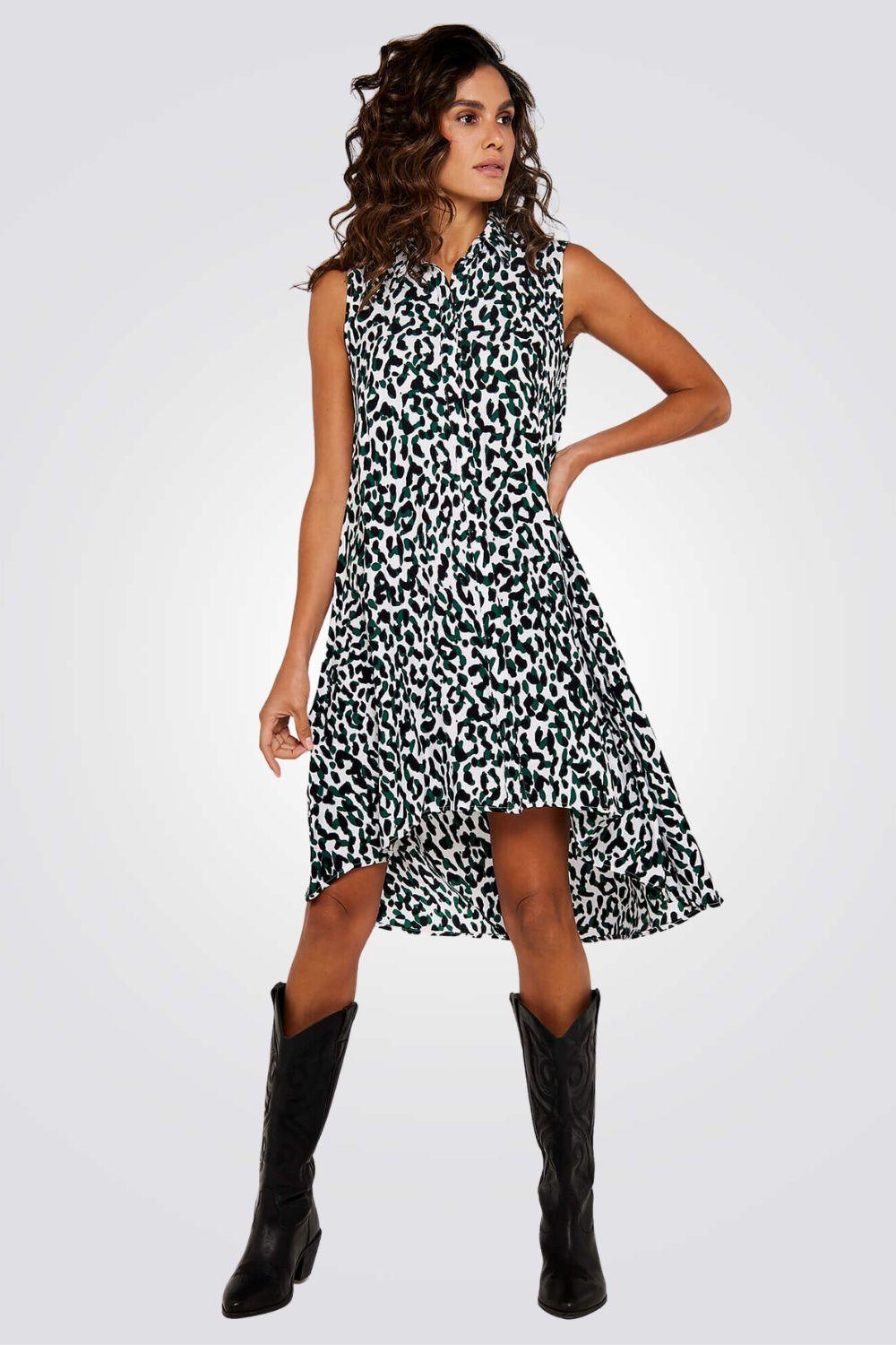 שמלת מידי עם הדפס בצבע ירוק - MASHBIR//365