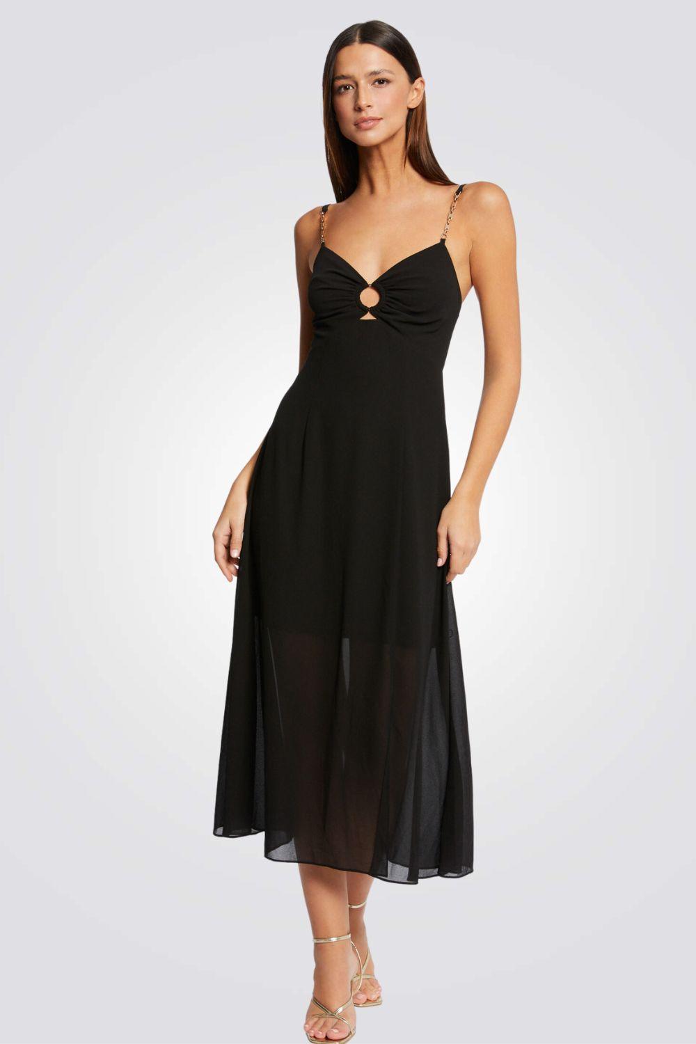 שמלת מידי עם רצועות שרשרת בצבע שחור - MASHBIR//365