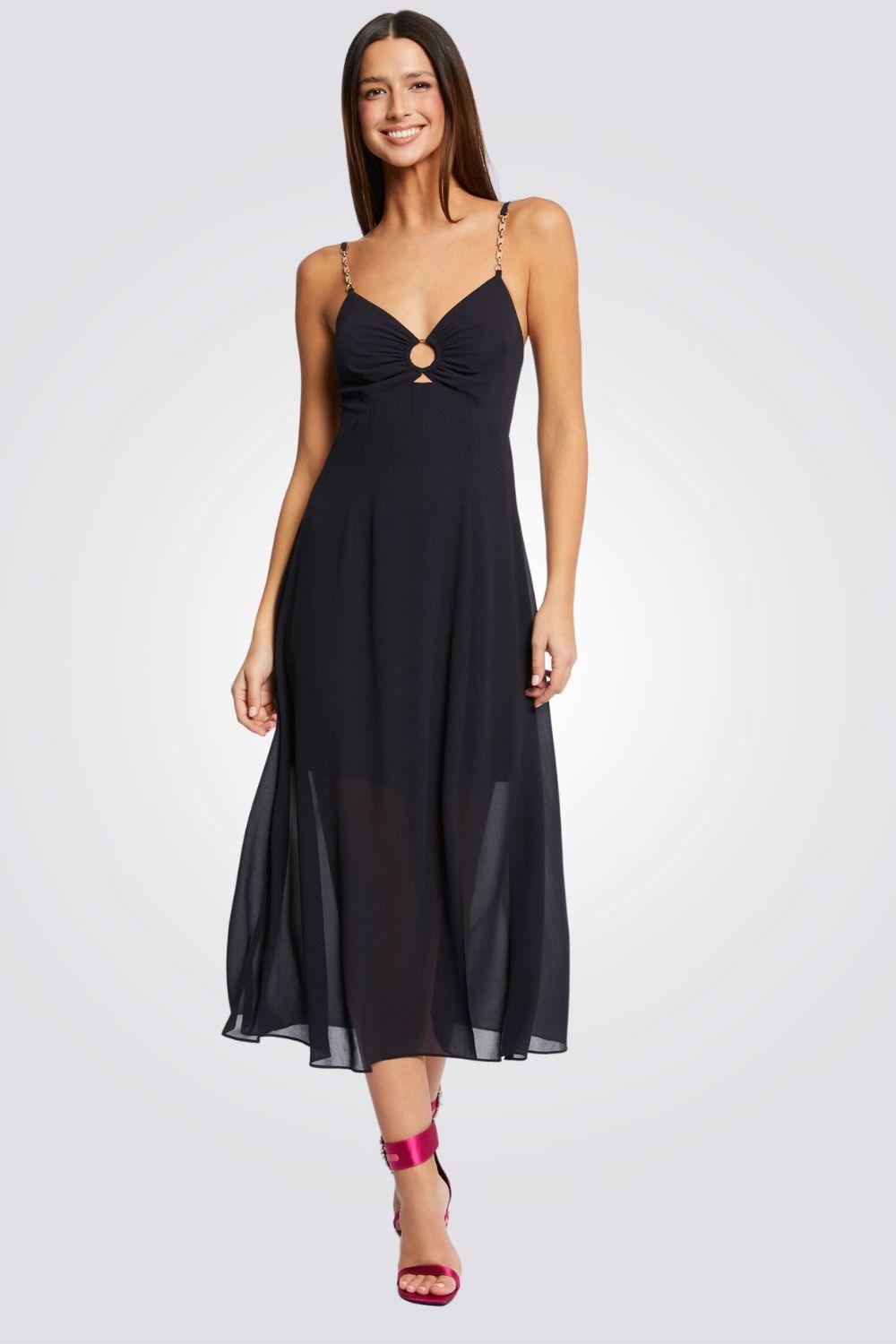 שמלת מידי עם רצועות שרשרת בצבע נייבי - MASHBIR//365