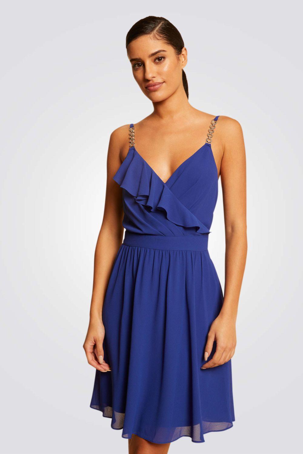 שמלת מיני מעטפת בצבע כחול - MASHBIR//365