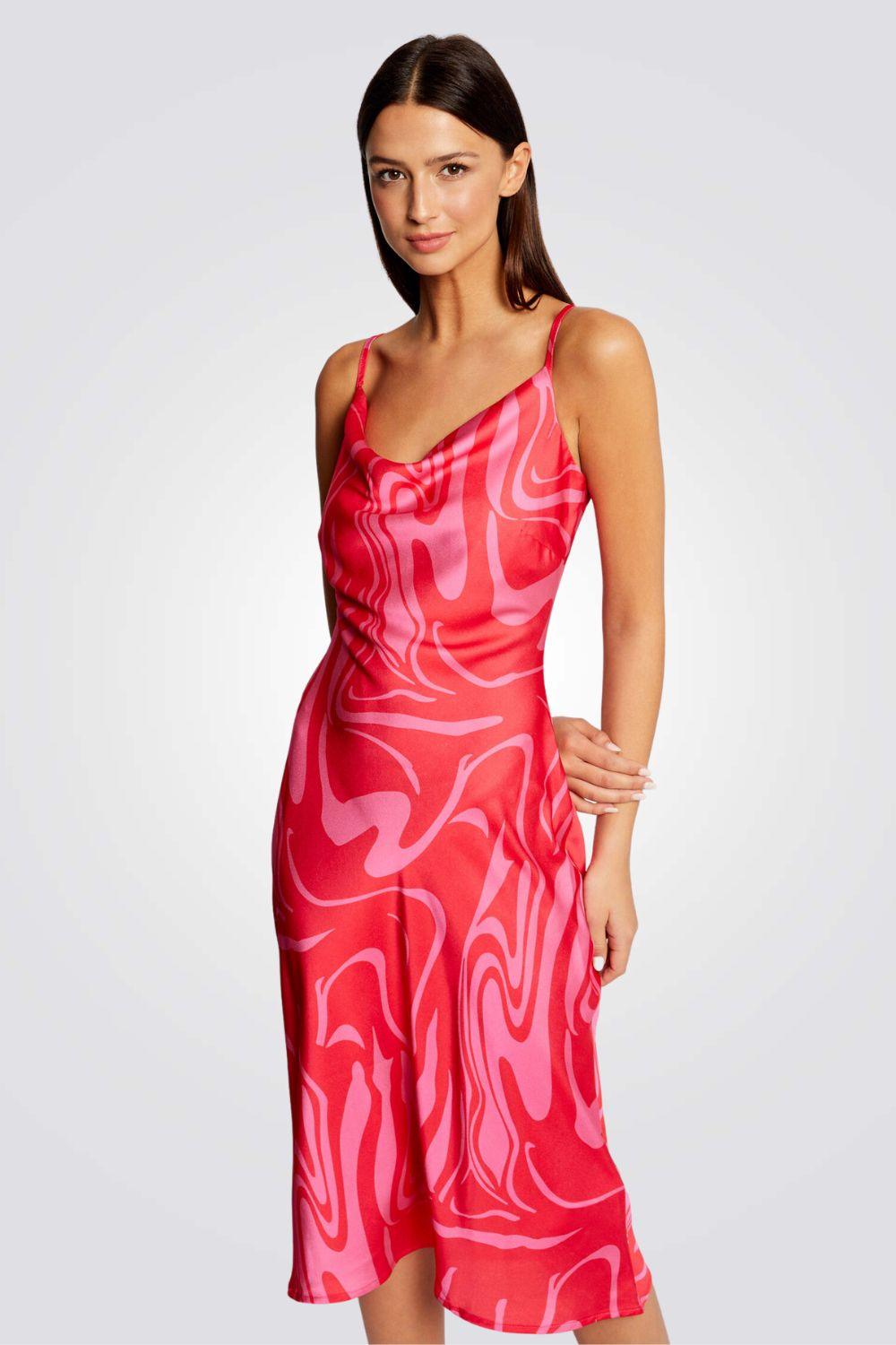 שמלת הדפס סאטן בשילוב צבעים - MASHBIR//365