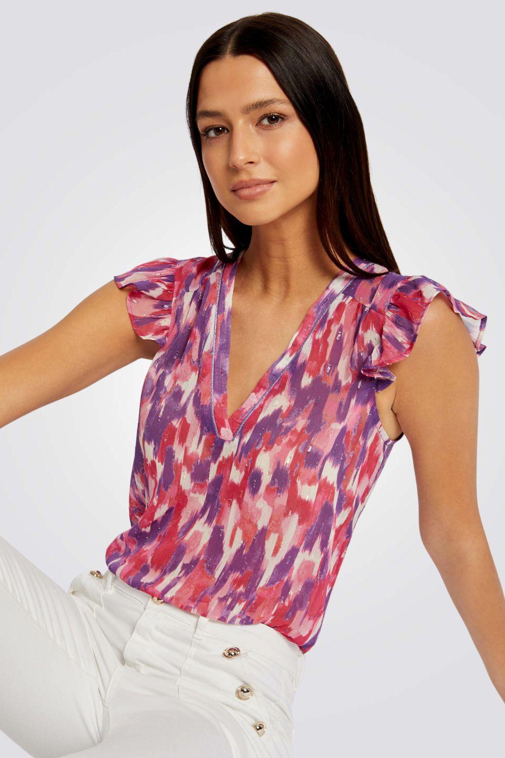 חולצה עם שרוולים מסולסלים בהדפס צבעים - MASHBIR//365