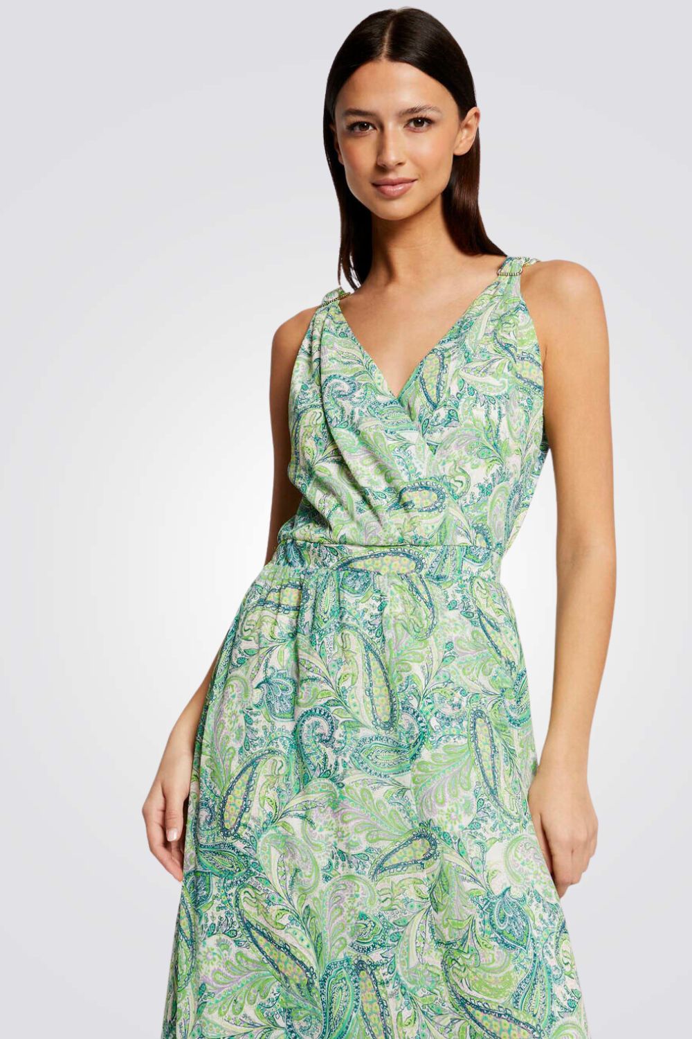 שמלת מקסי בשילוב גווני ירוק