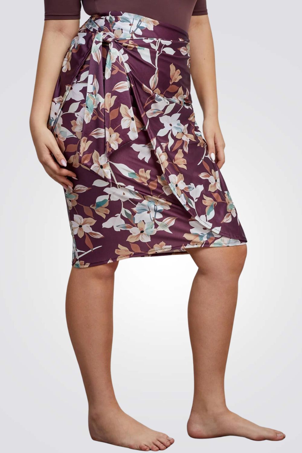 חצאית בגד ים מעטפת קשירה לנשים בצבע סגול