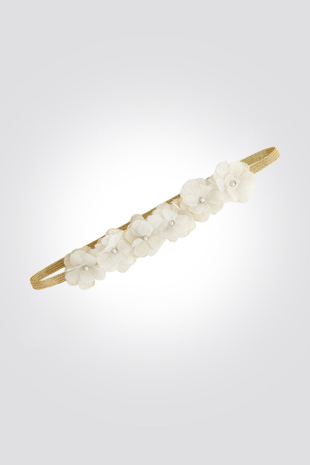 סרט שיער לבנות זהב עם פרחים לבנים