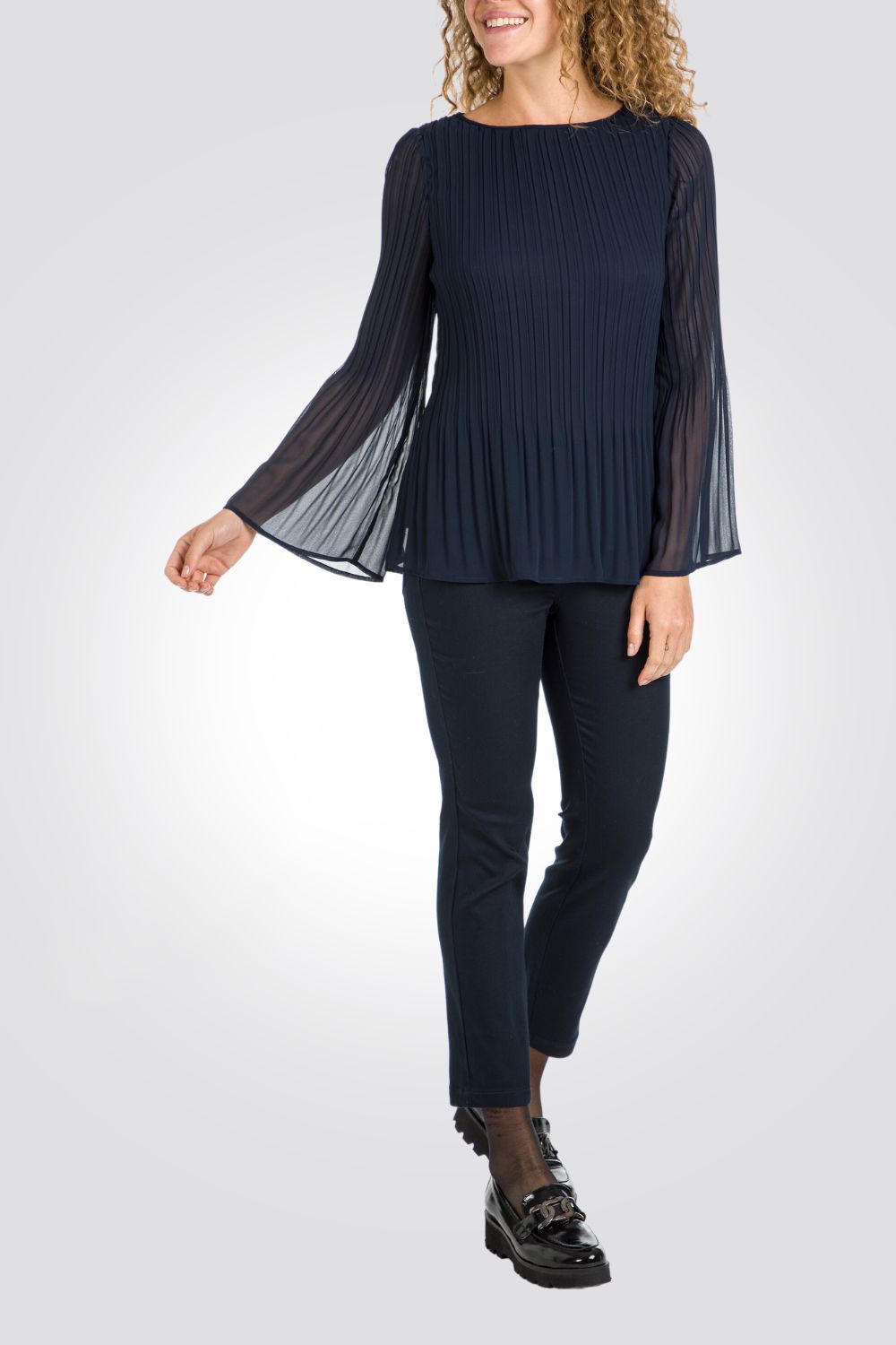 חולצת נשים שרוול ארוך פליסה בכחול