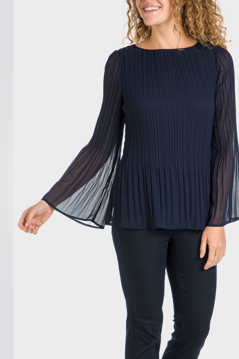 חולצת נשים שרוול ארוך פליסה בכחול